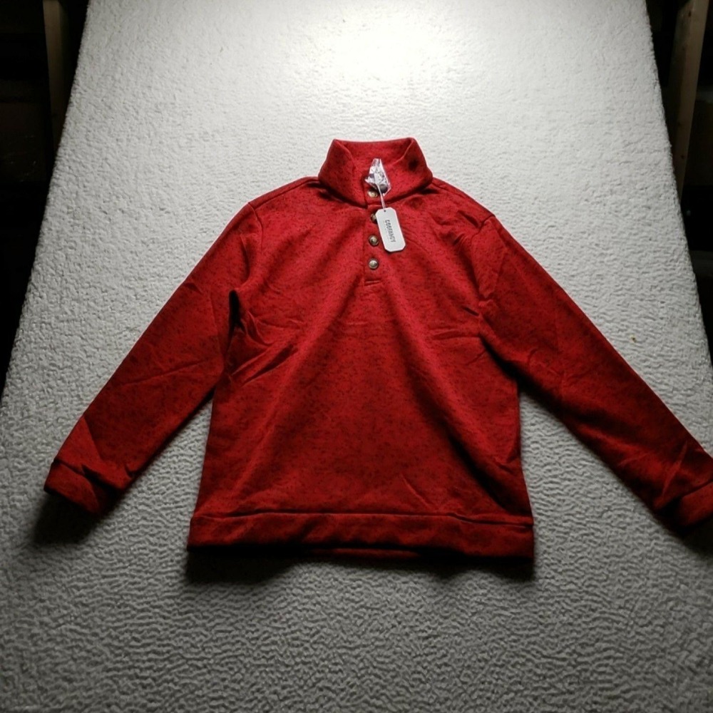 Coofandy Sweater Mens Large Red Stretch Mock Neck Henley Knit Pullover Casual